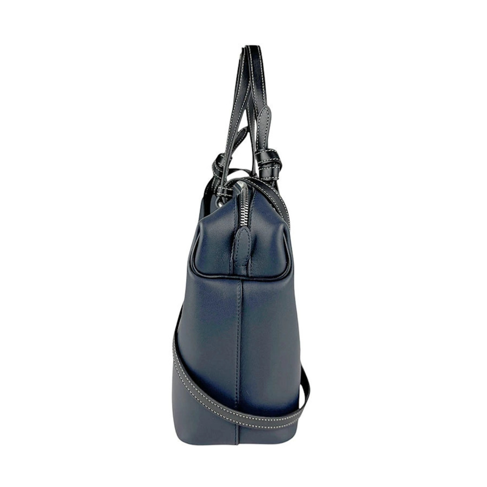 Celine Shoulder Navy Cube Bag Blue Silver Soft Black Leather 2way Silver Black